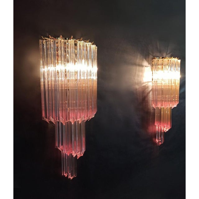 Vintage Murano Wall Sconce with 32 Quadriedri Trasparent and Pink Prism, 1990s, Set of 2 For Sale - Image 10 of 15