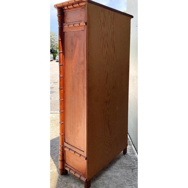Wood Vintage Faux Bamboo Armoire With Mirror For Sale - Image 7 of 12