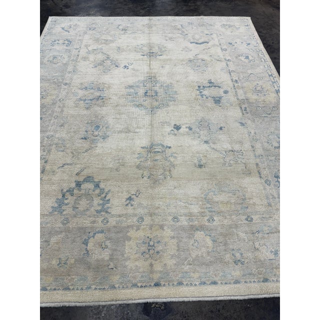 Textile Turkish Oushak Oriental Hand Knotted Rug 8' X 9'8" - Luxurious Handmade Vintage Decor For Sale - Image 7 of 7