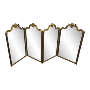 Antique French 4 Panel Brass Ornate Fireplace Screen, Circa 1890s