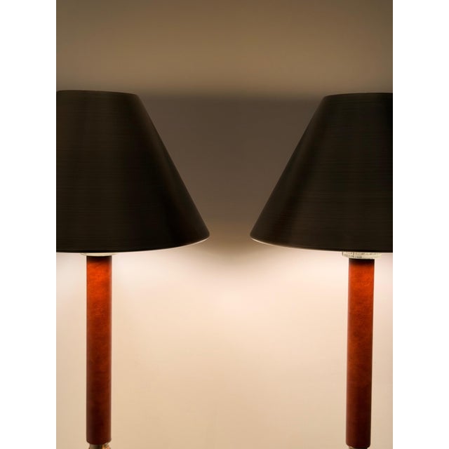 Metal Ralph Lauren Library Lamps - Set of 2 - Solid Brass & Leather Modern Table Lamps (Brass Finish) For Sale - Image 7 of 8