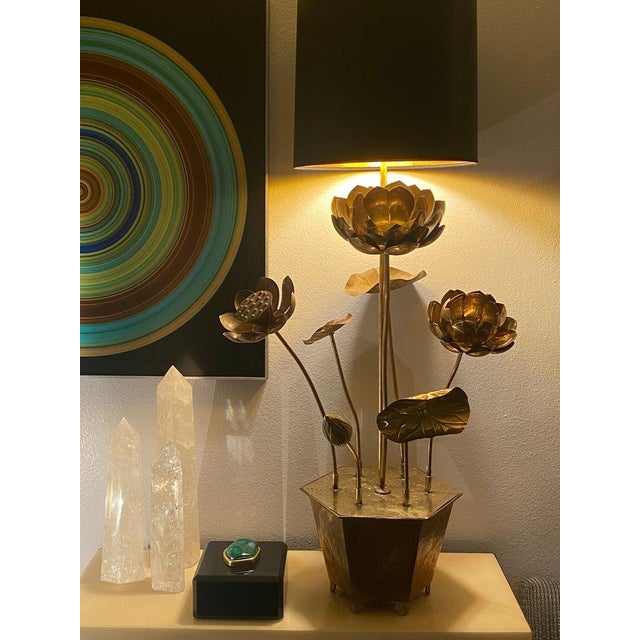 1960s 1960s Feldman Brass Lotus Flower Lamp For Sale - Image 5 of 11