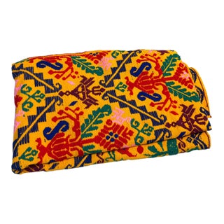 Large Tangerine Hand-Knotted Embroidered Bird Throw/Spread For Sale