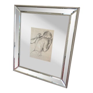 1970s Framed Print Woman Sleeping in Mirror Beaded Frame - Francine Van Hove For Sale