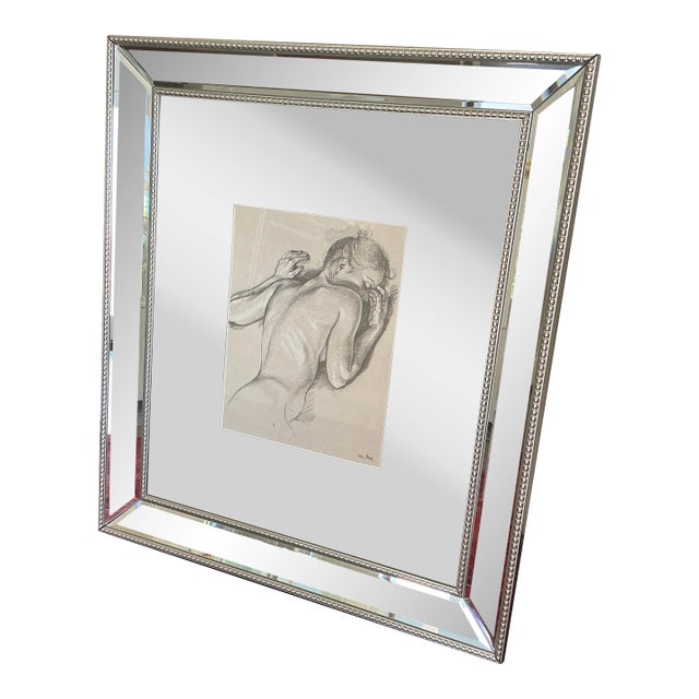 1970s Framed Print Woman Sleeping in Mirror Beaded Frame - Francine Van Hove For Sale