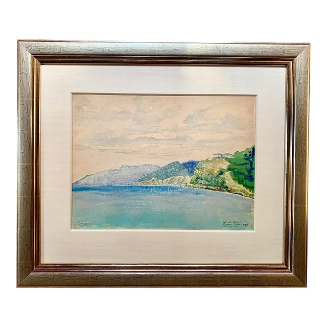 Original H. C. Pihl 1967 Watercolor of Hook Point, Cooper’s Island, British Virgin Islands, Framed With Museum Conservation Glass For Sale