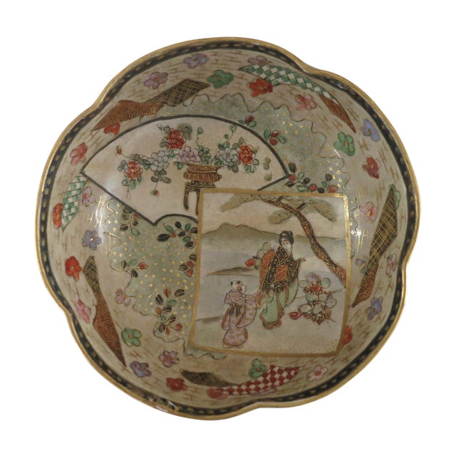 1900s Vintage Japanese Meiji Period Satsuma Earthenware Bowl For Sale