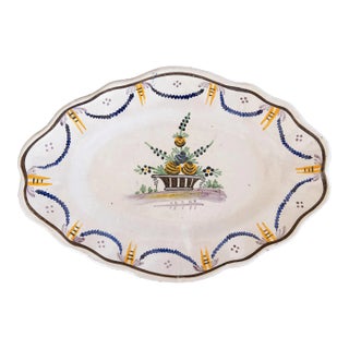 19th Century French Moustiers Faience Oval Scalloped Floral Wall Platter For Sale