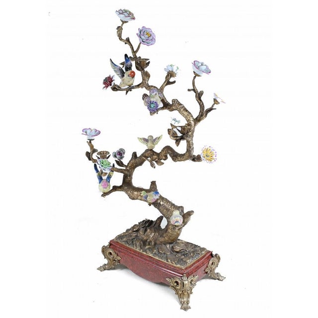 French Bronze Branches with Porcelain Birds and Flowers, Set of 2 For Sale - Image 15 of 18