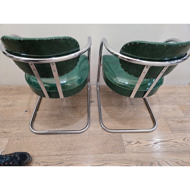 Mid 20th Century Art Deco Accent Chairs - Pair - Chrome and Green - Attributed to Kem Weber for Lloyd’s Manufacturing For Sale - Image 12 of 18