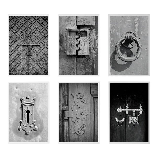 Set of 6 - 'Antique Locks' - Unframed Contemporary Black and White Gallery Wall of Photographs Installation For Sale