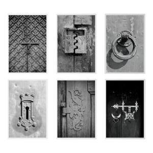 Set of 6 - 'Antique Locks' - Unframed Contemporary Black and White Gallery Wall of Photographs Installation