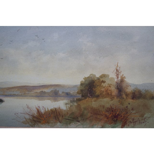 Antique Albert Matthews Panoramic Riverscape Landscape Watercolor Painting 22" For Sale - Image 9 of 10
