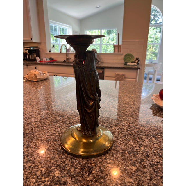 2020s Antique Egyptian Revival Brass Figural Candle Holder Stand For Sale - Image 5 of 7