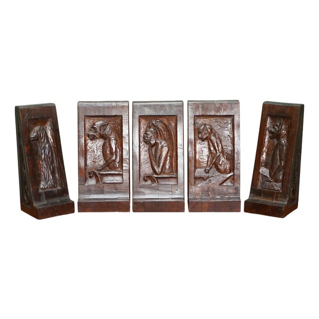 Antique Gothic Carved Bookends, 1600s, Set of 5 For Sale