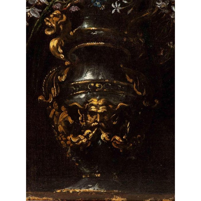 Unknown, Vase of Flowers in a Metal Vase with a Mask, Oil Painting, Early 17th Century For Sale - Image 3 of 6