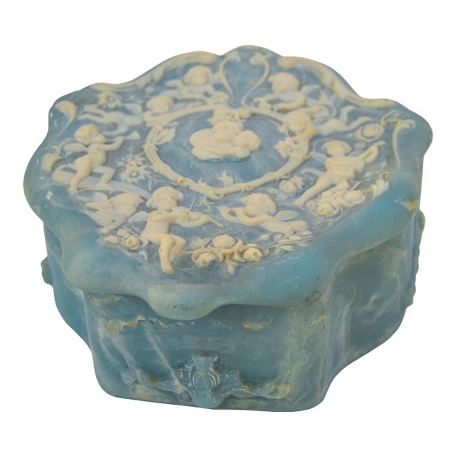 Blue Scalloped Incolay-Stone Box | Chairish