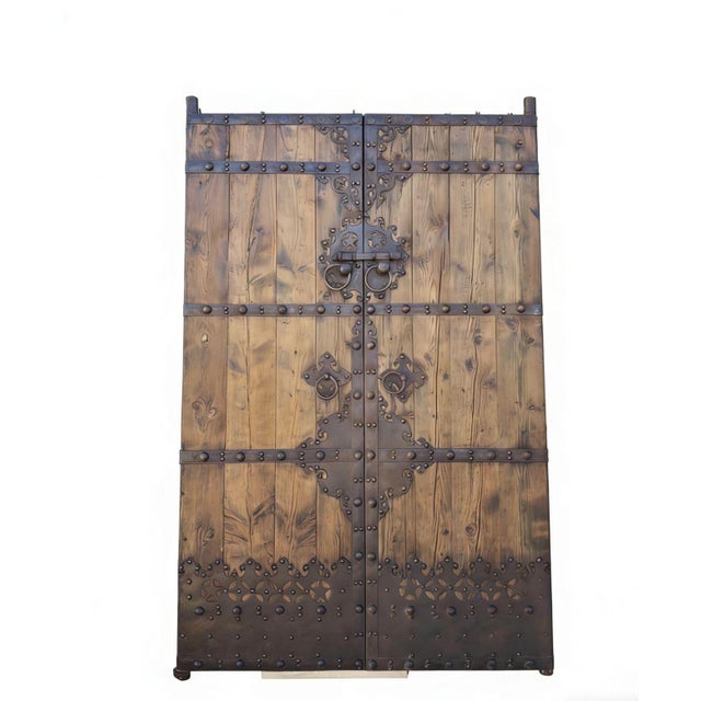 Chinese 19th Century Chinese Wood Doors With Ornate Iron Medallions For Sale - Image 3 of 3