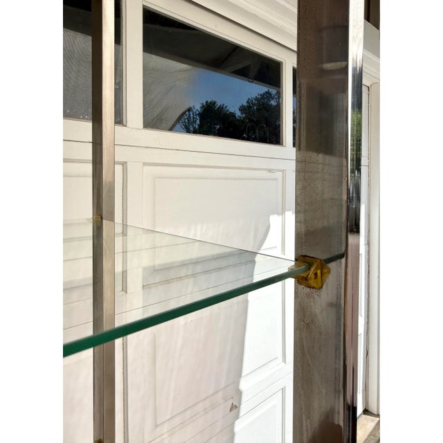 Metal Vintage Chrome and Faux Wood Etagere With Lighted Glass Shelves For Sale - Image 7 of 12