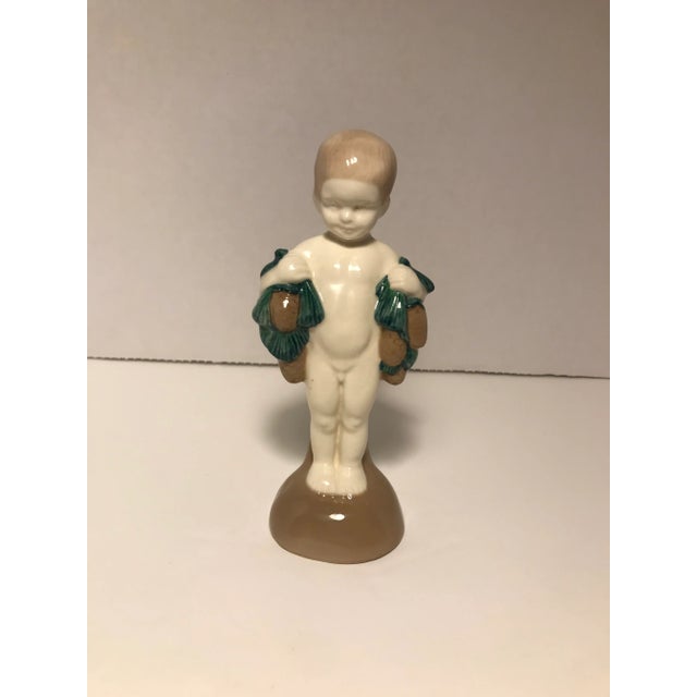 Ceramic Late 19th Century German Majolica Figurine of a Boy Holding Cones For Sale - Image 7 of 7