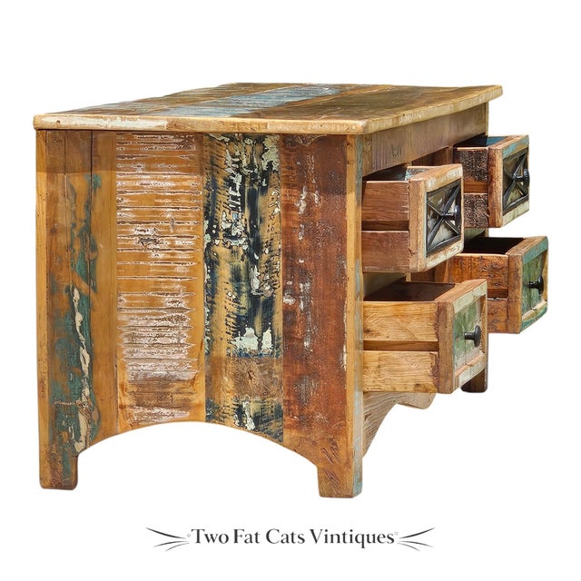 Rustic Reclaimed Wood Tv Stand & Media Console | Coastal Farmhouse Credenza For Sale - Image 4 of 12