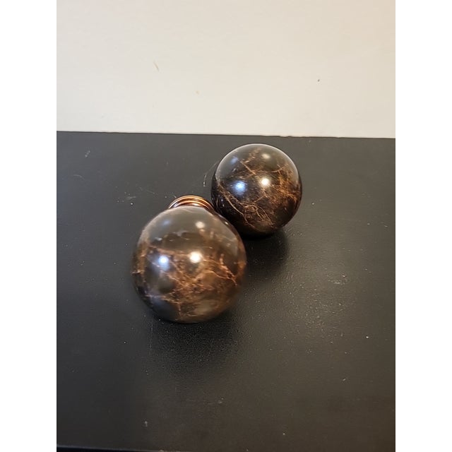 Mid-Century Modern Bennington Finials Marbled Brown Tiger Eye Swirl Vintage Screw in Hime Accents - a Pair For Sale - Image 3 of 7