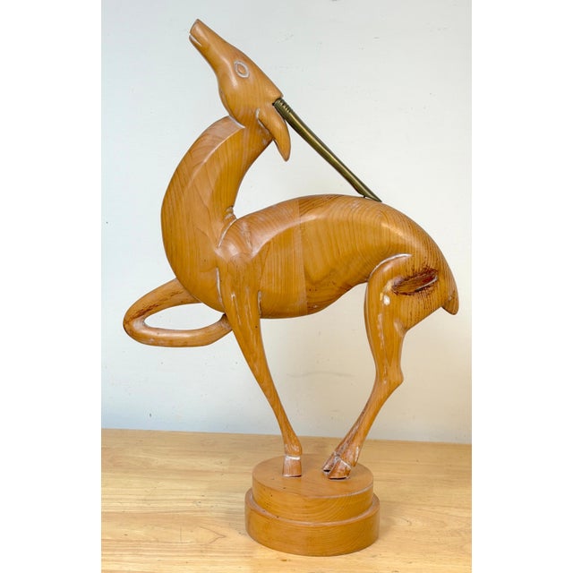 Mid 20th Century Italian Carved Limed Pine & Brass Deer Sculpture, 1970s For Sale - Image 5 of 18