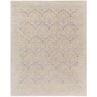 Doris Leslie Blau Vintage Spanish Floral Soft Beige Hand-Knotted Wool Carpet For Sale