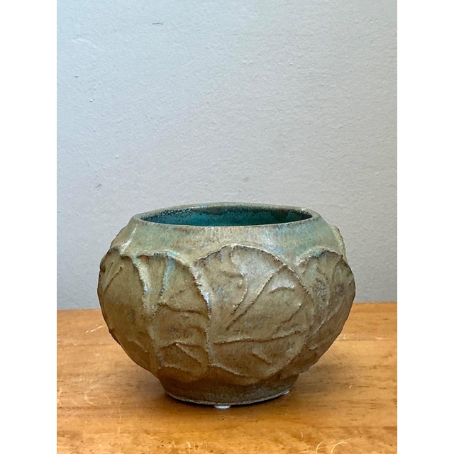 Olive Vintage Lily Pad Motif Ceramic Bowl For Sale - Image 8 of 17