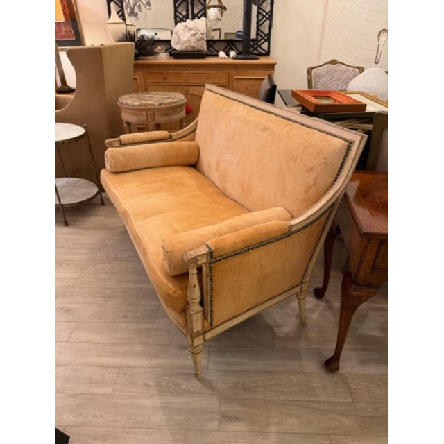 Wood 1980s Louis XVI Settee in a Butter Soft Faux Fur For Sale - Image 7 of 7
