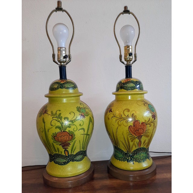 Stunning pair of hard-to-find Mid-Century Italian Ceramic Lamps. This exquisite style combines two elements of Italy's...