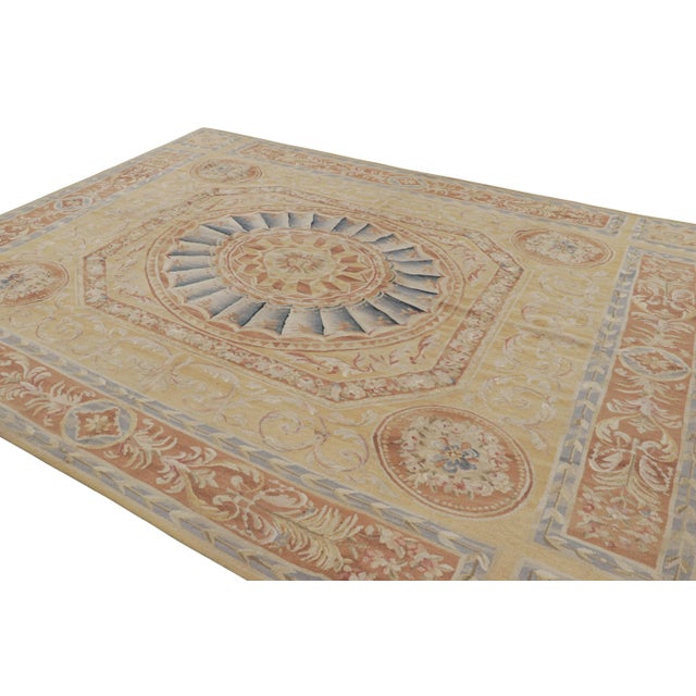 Rug & Kilim Rug & Kilim's Aubusson Style Rug in Gold & Beige With Floral Medallion For Sale - Image 4 of 7