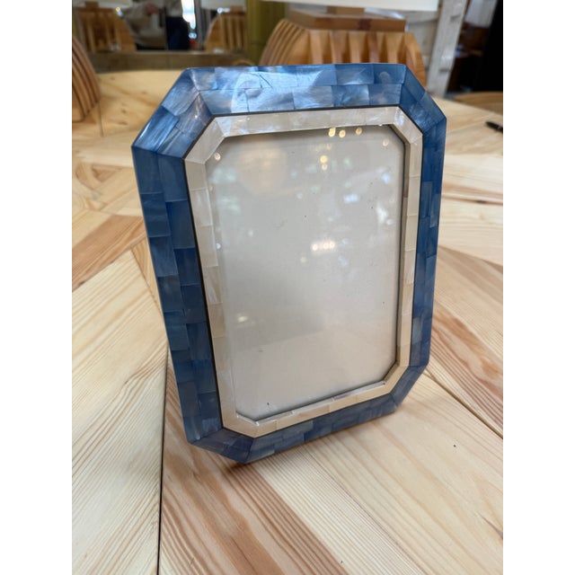 Shell Blue and Ivory Mother-of-Pearl Mosaic Picture Frame For Sale - Image 7 of 7