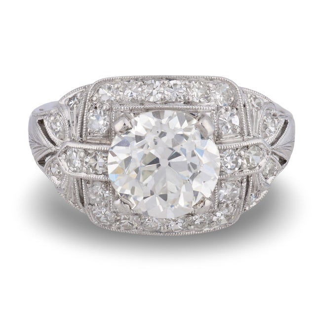 Art Deco 1920s Art Deco Gia 2.26 Carat Old European Cut Diamond Platinum Engagement Ring, Size 4 For Sale - Image 3 of 7
