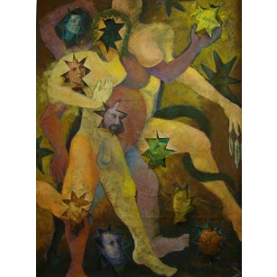 Large Abstract Oil on Canvas Backdrop Painting, Unframed For Sale