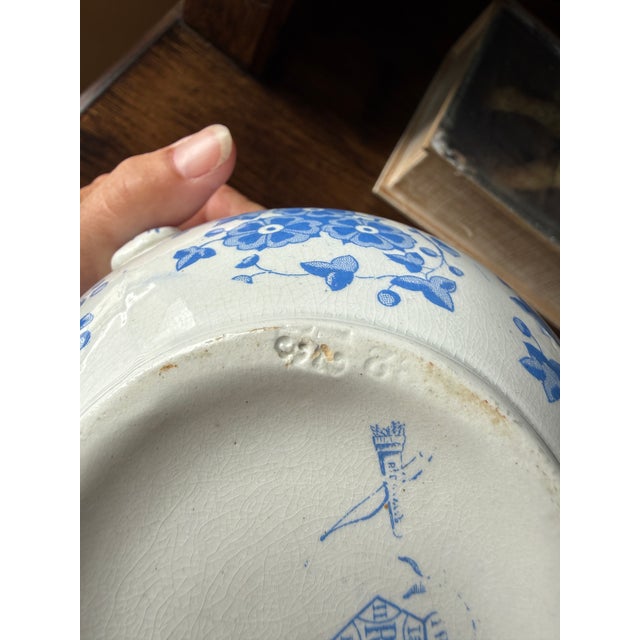 Antique W. Ridgway Blue White Transferware Pitcher, English Ironstone Water Jug, Victorian Floral Chinoiserie, Registered Design For Sale - Image 9 of 12