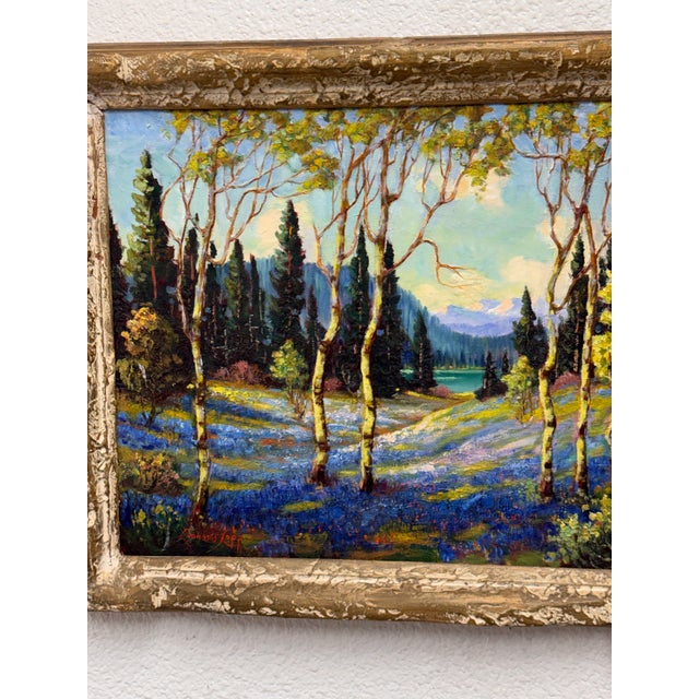 Sky Blue Harry Leonard Lopp Lakeside Landscape Oil Painting, Vintage For Sale - Image 8 of 12