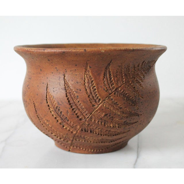 Mid-Century Pottery Planter With Double Sided Incised Fern Leaf For Sale - Image 4 of 9