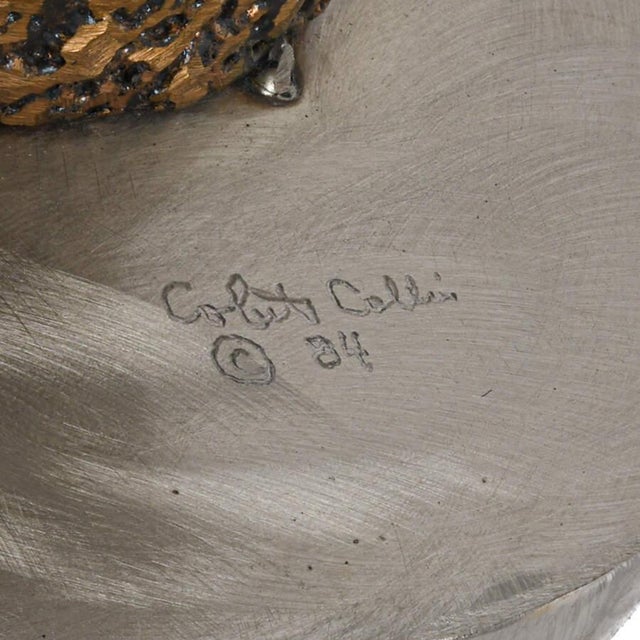 Silver Signed Abstract Metal Sculpture – Modernist Mixed‑Tone Statement Piece For Sale - Image 8 of 8