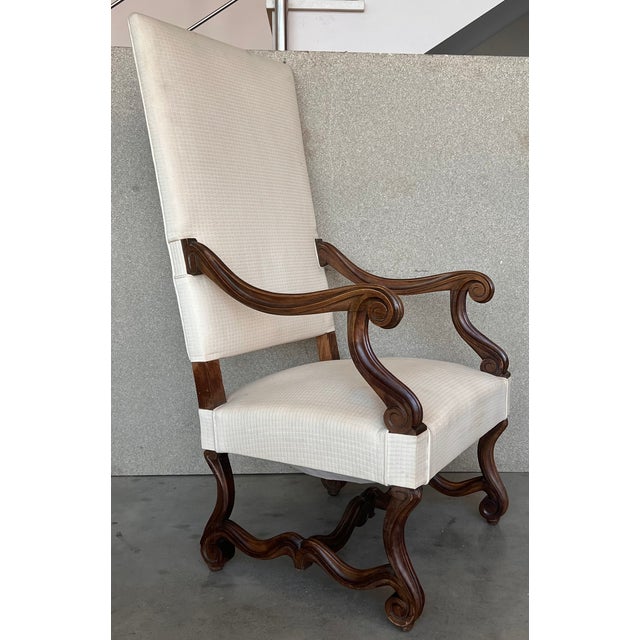 Louis Xvi Style Spanish Pair of Carved Walnut Armchairs, 1900s For Sale In Miami - Image 6 of 12