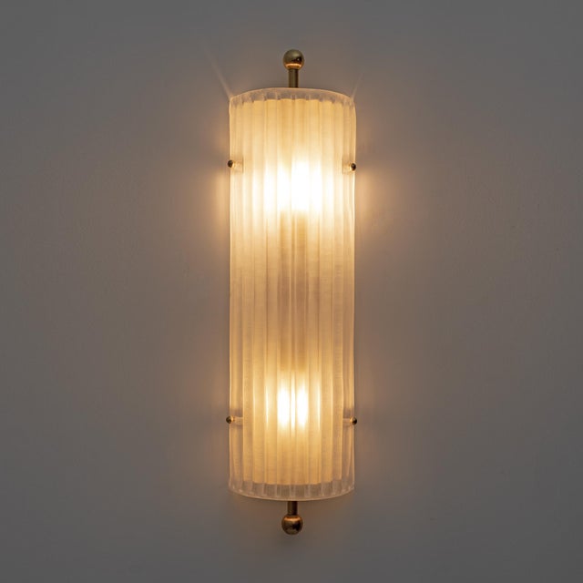 Italian Art Deco Style Murano Glass and Brass Sconces, 2000s, Set of 2 For Sale - Image 3 of 11