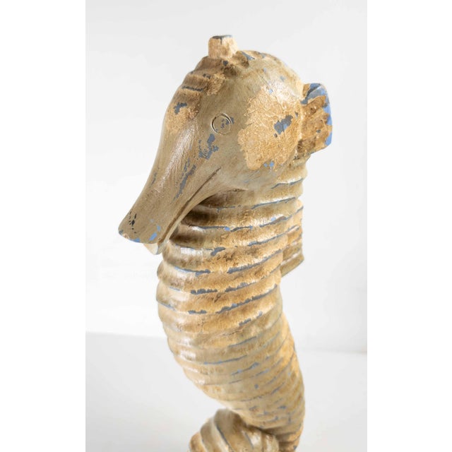 Antique White 20th Century Carved Folk Art Seahorse Figure in Distressed White Paint For Sale - Image 8 of 11