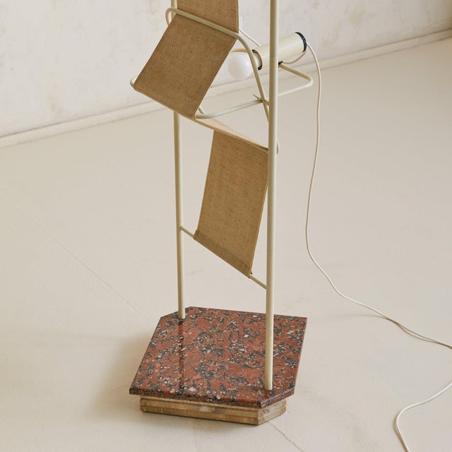 Stone Vintage Italian Postmodern Floor Lamp with Fabric Shades + Stone Base For Sale - Image 7 of 11