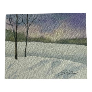 Signed Original Watercolor Miniature Landscape Painting For Sale