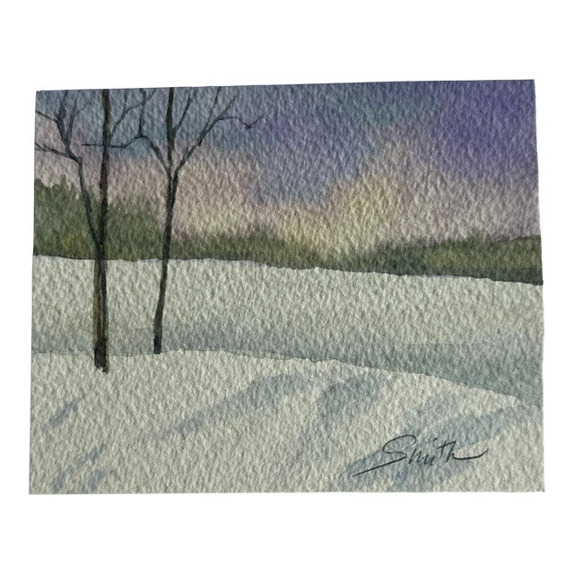 Signed Original Watercolor Miniature Landscape Painting For Sale