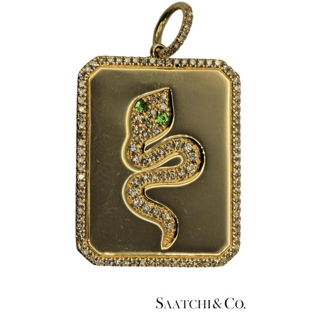 Contemporary Late 20th Century 14k(585) Yellow Gold Natural Diamond & Natural Tsavorite Snake Pendant For Sale - Image 3 of 8