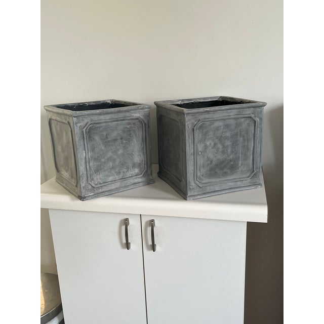 1990s Pair Tin Lined Garden Planters For Sale - Image 9 of 9