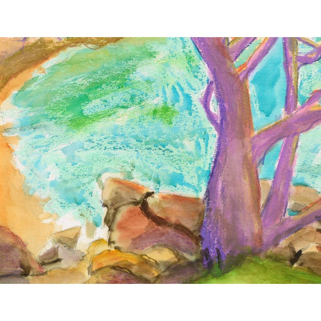 Karen Druker "Purple Cypress" Modern Pastel Vertical Landscape Circa 2010 For Sale In Monterey, CA - Image 6 of 7