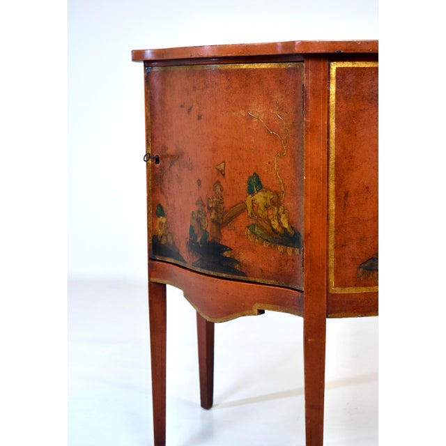 1920s Georgian Chinoiserie Red Lacquered Demi-Lune Cabinet For Sale - Image 5 of 16