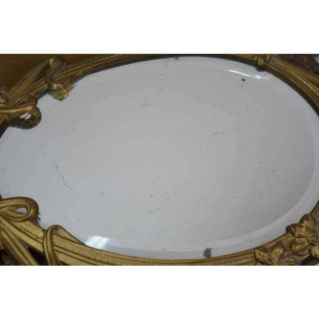 Antique Victorian Art Nouveau Gilt Brass Tabletop Vanity Dressing Mirror 14" For Sale - Image 4 of 13
